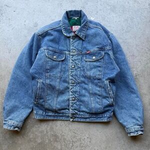 VTG 80s Rifle Dark Wash Aztec Line Denim Trucker Jacket Made In Italy Men L Rare